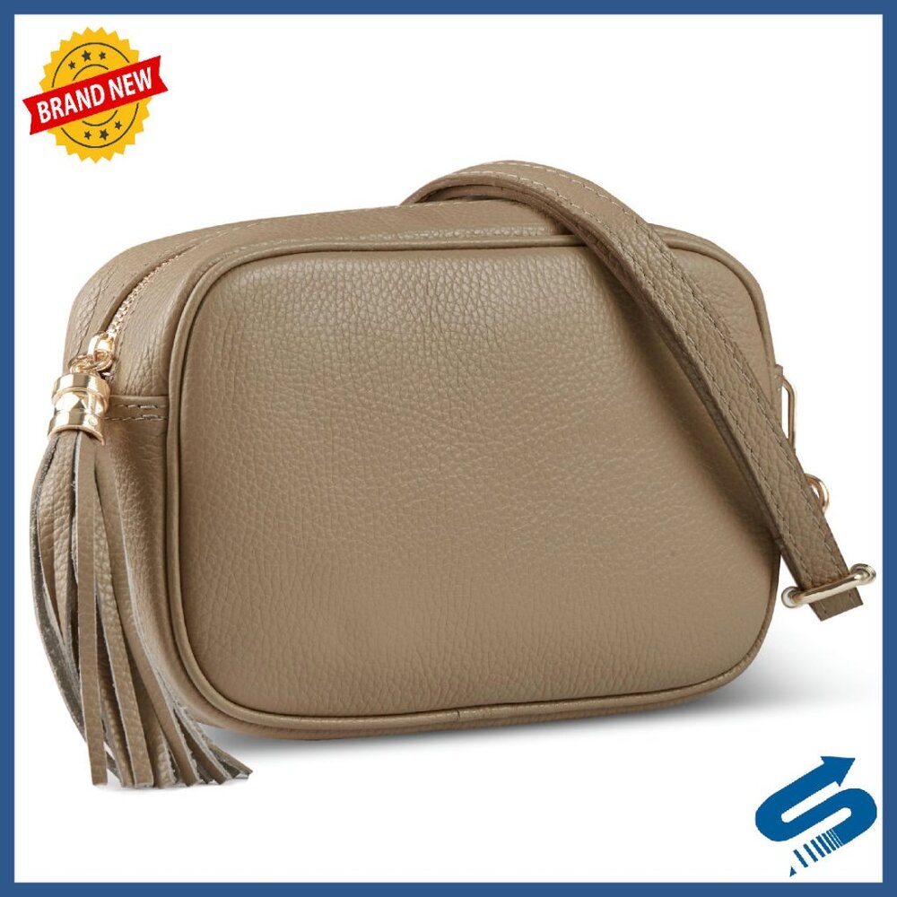 Italian Calf Leather Crossbody Bag With Tassel Zipper | Small Camera Purse
